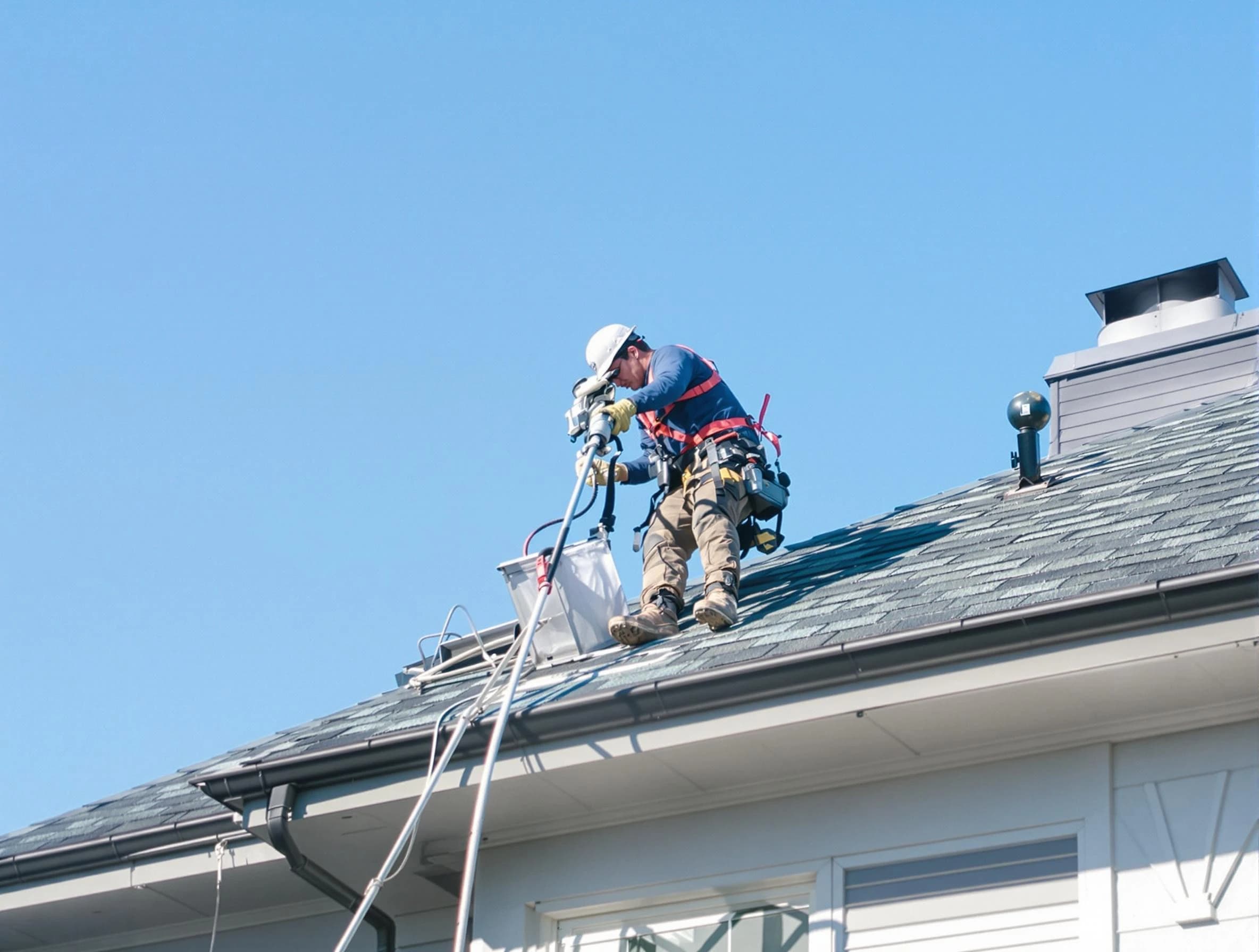 Stonegate Dryer Vent Cleaning certified technician cleaning a roof-mounted dryer vent system in Stonegate