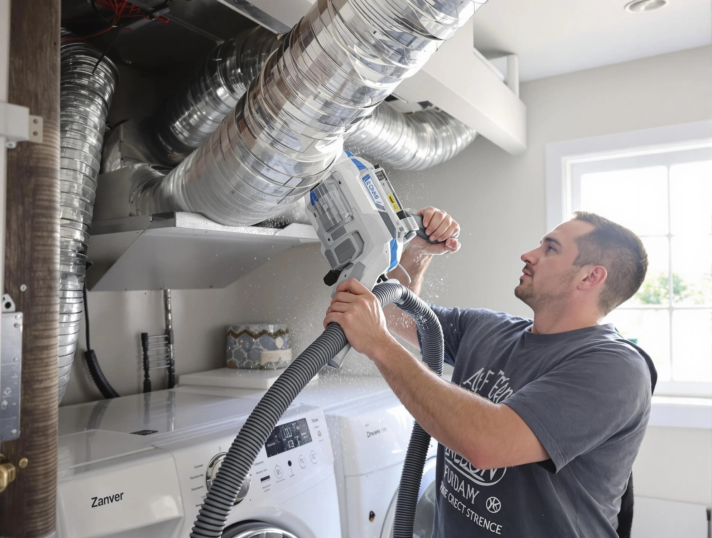 Stonegate Dryer Vent Cleaning specialist cleaning deep within a dryer vent duct system in Stonegate