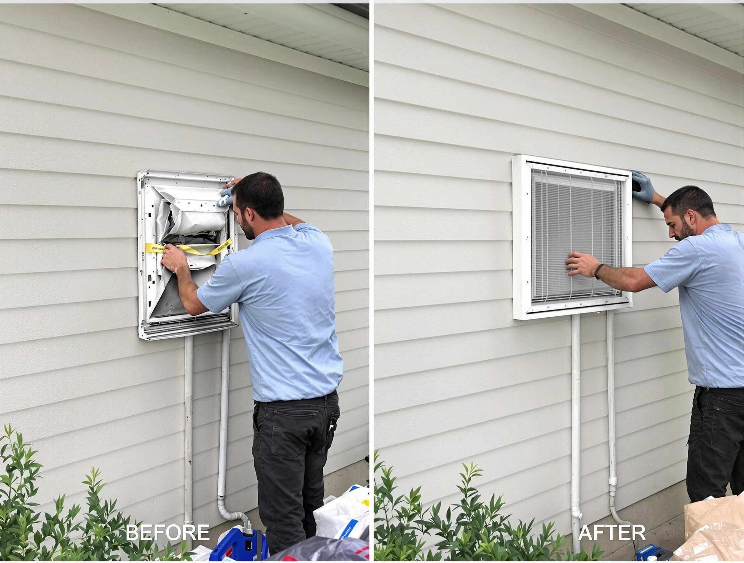 Stonegate Dryer Vent Cleaning technician installing high-quality dryer vent cover at a residential property in Stonegate